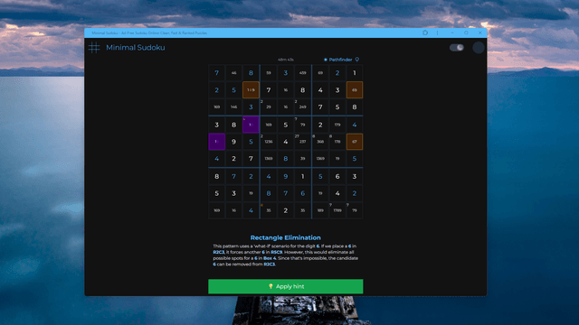 Minimal Sudoku Pathfinder logic solver