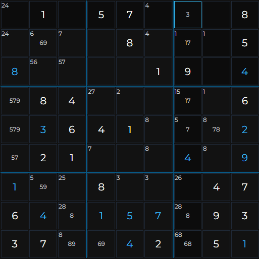 Example of Pencil Marks (Candidates) in a Sudoku Puzzle Grid - Online Sudoku Tutorial