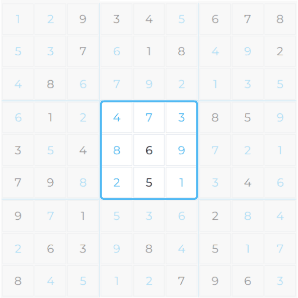 Sudoku Rule 3: Numbers 1-9 in Every 3x3 Box - Example for Beginners Learning Sudoku